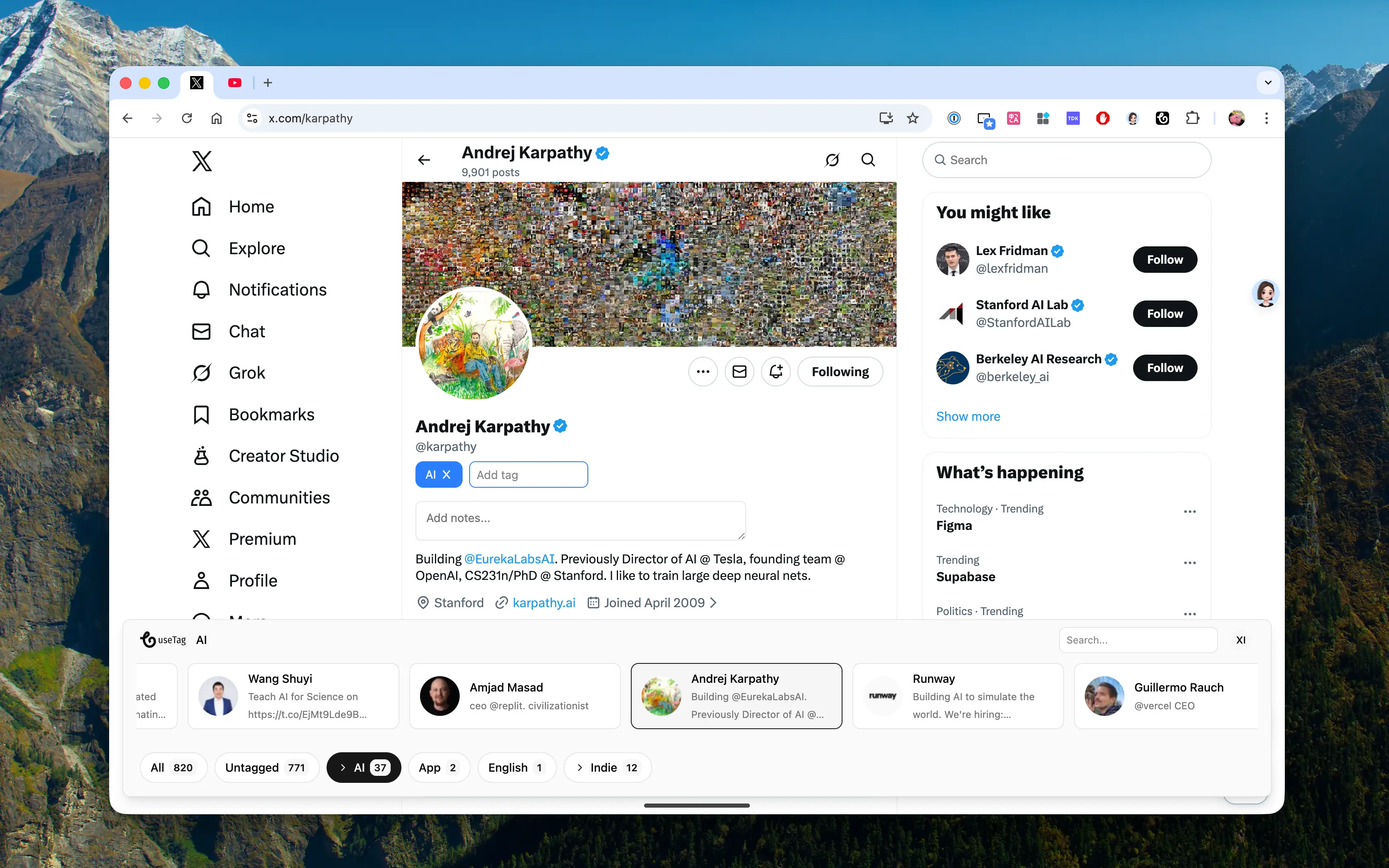 useTag Chrome Extension Dashboard